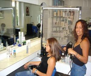 пазл Парикмахерская расчесывания и сушки волос клиента в салоне красоты или парикмахерской
